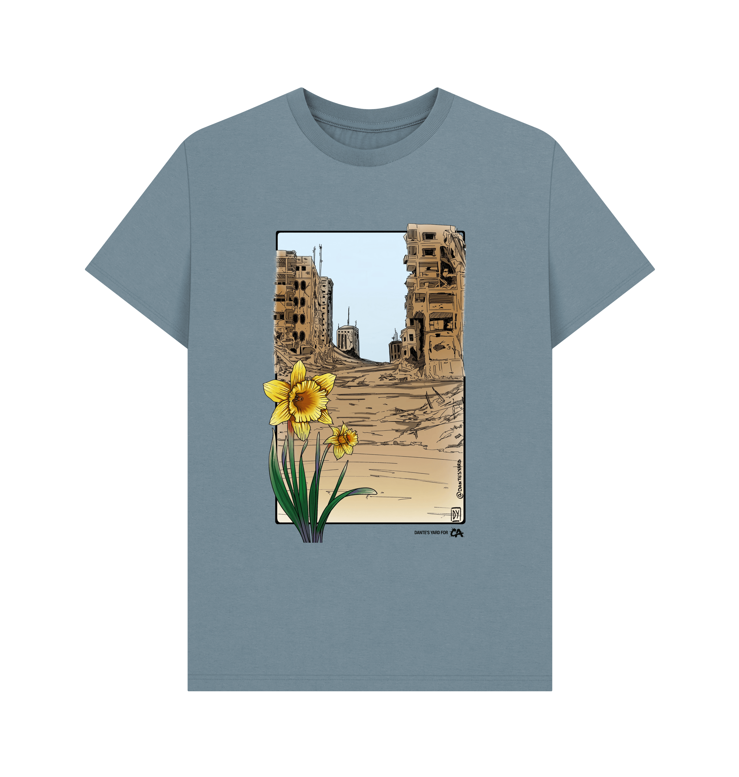 Stone Blue Printed T-shirt Front