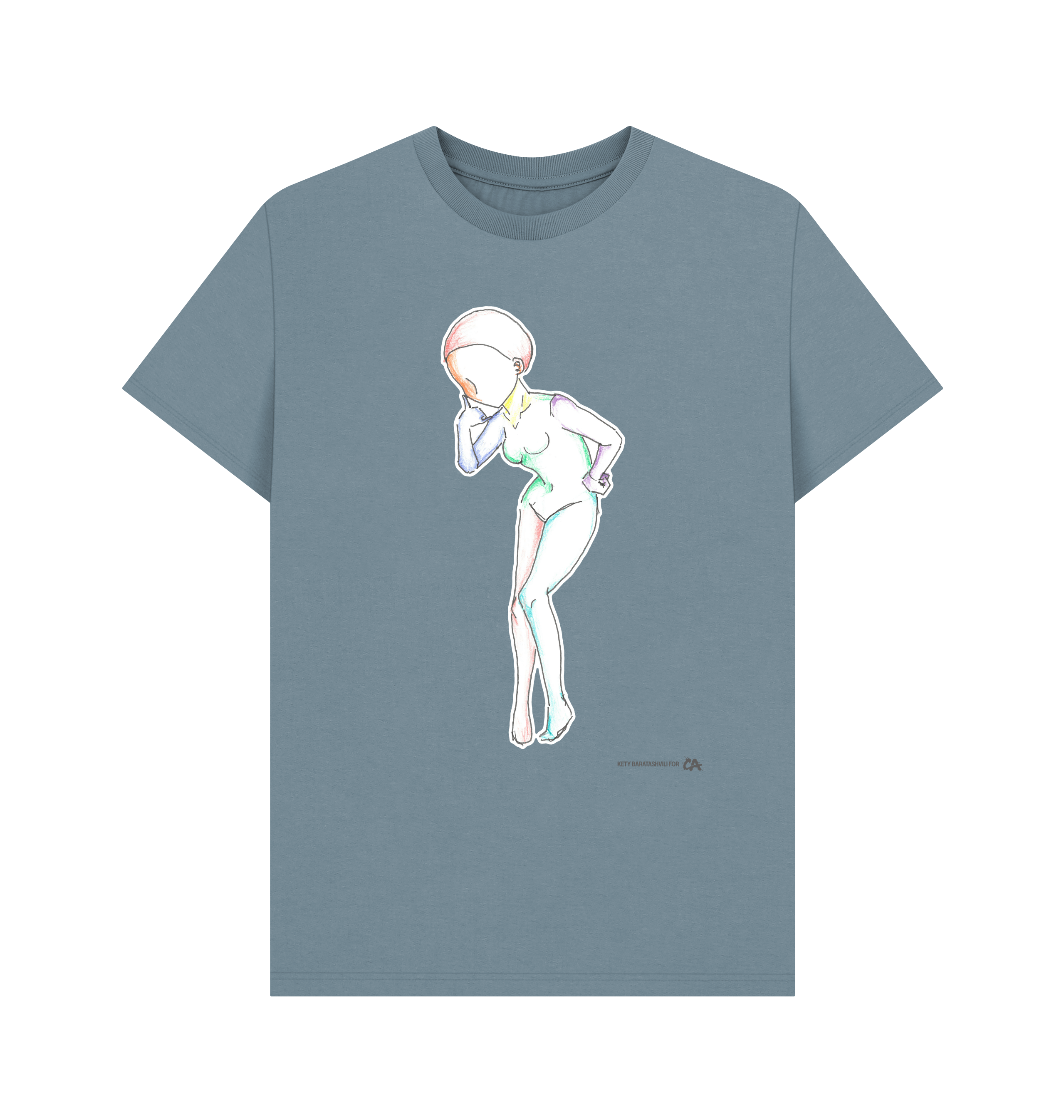 Stone Blue Printed T-shirt Front